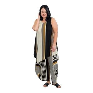 Alembika Plus 2X Ani Stripes Sleeveless Tunic Top Asymmetric Lagenlook NWT